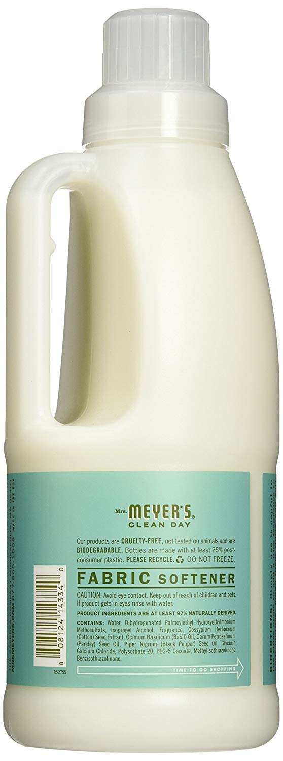 MRS. MEYER'S CLEAN D السّيدة. منعم الأقمشة السائل من مايرز كلين داي مملوء بالزيوت العطرية والريحان الخالي من البارابين 32 أونصة - عبوة من 6 قطع (192 حمولة) - Image 2